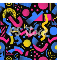 90s and 80s Seamless Pattern in Modern Flat Style - Hand-Drawn Vector Illustration