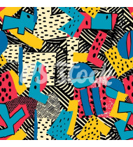 90s and 80s Seamless Pattern in Modern Flat Style - Hand-Drawn Vector Illustration