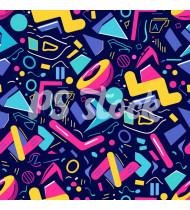 90s and 80s Seamless Pattern in Modern Flat Style - Hand-Drawn Vector Illustration