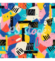 90s and 80s Seamless Pattern in Modern Flat Style - Hand-Drawn Vector Illustration