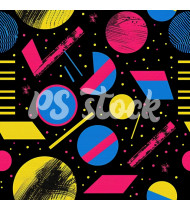 90s and 80s Seamless Pattern in Modern Flat Style - Hand-Drawn Vector Illustration