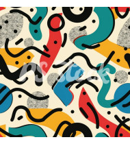 90s and 80s Seamless Pattern in Modern Flat Style - Hand-Drawn Vector Illustration