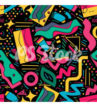 90s and 80s Seamless Pattern in Modern Flat Style - Hand-Drawn Vector Illustration