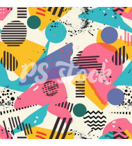 90s and 80s Seamless Pattern in Modern Flat Style - Hand-Drawn Vector Illustration