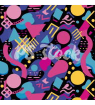 90s and 80s Seamless Pattern in Modern Flat Style - Hand-Drawn Vector Illustration