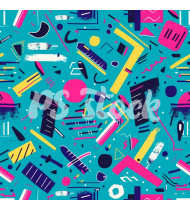 90s and 80s Seamless Pattern in Modern Flat Style - Hand-Drawn Vector Illustration