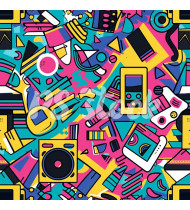 90s and 80s Seamless Pattern in Modern Flat Style - Hand-Drawn Vector Illustration