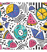 90s and 80s Seamless Pattern in Modern Flat Style - Hand-Drawn Vector Illustration