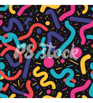 90s and 80s Seamless Pattern in Modern Flat Style - Hand-Drawn Vector Illustration