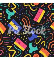 90s and 80s Seamless Pattern in Modern Flat Style - Hand-Drawn Vector Illustration