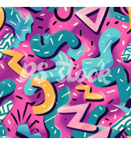 90s and 80s Seamless Pattern in Modern Flat Style - Hand-Drawn Vector Illustration