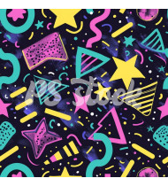 90s and 80s Seamless Pattern in Modern Flat Style - Hand-Drawn Vector Illustration