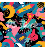 90s and 80s Seamless Pattern in Modern Flat Style - Hand-Drawn Vector Illustration