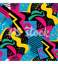 90s and 80s Seamless Pattern in Modern Flat Style - Hand-Drawn Vector Illustration