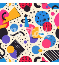 90s and 80s Seamless Pattern in Modern Flat Style - Hand-Drawn Vector Illustration