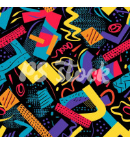 90s and 80s Seamless Pattern in Modern Flat Style - Hand-Drawn Vector Illustration