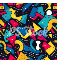 90s and 80s Seamless Pattern in Modern Flat Style - Hand-Drawn Vector Illustration