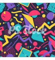 90s and 80s Seamless Pattern in Modern Flat Style - Hand-Drawn Vector Illustration