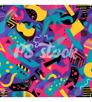 90s and 80s Seamless Pattern in Modern Flat Style - Hand-Drawn Vector Illustration