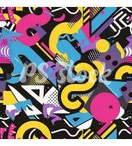 90s and 80s Seamless Pattern in Modern Flat Style - Hand-Drawn Vector Illustration