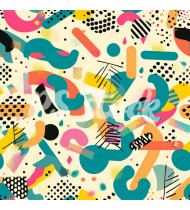 90s and 80s Seamless Pattern in Modern Flat Style - Hand-Drawn Vector Illustration