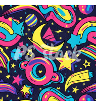 90s and 80s Seamless Pattern in Modern Flat Style - Hand-Drawn Vector Illustration