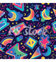 90s and 80s Seamless Pattern in Modern Flat Style - Hand-Drawn Vector Illustration