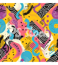 90s and 80s Seamless Pattern in Modern Flat Style - Hand-Drawn Vector Illustration