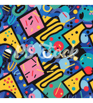 90s and 80s Seamless Pattern in Modern Flat Style - Hand-Drawn Vector Illustration