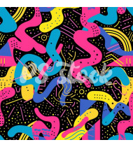 90s and 80s Seamless Pattern in Modern Flat Style - Hand-Drawn Vector Illustration