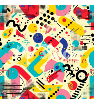 90s and 80s Seamless Pattern in Modern Flat Style - Hand-Drawn Vector Illustration