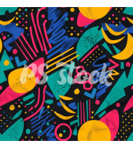 90s and 80s Seamless Pattern in Modern Flat Style - Hand-Drawn Vector Illustration