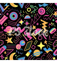 90s and 80s Seamless Pattern in Modern Flat Style - Hand-Drawn Vector Illustration