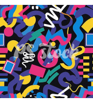 90s and 80s Seamless Pattern in Modern Flat Style - Hand-Drawn Vector Illustration