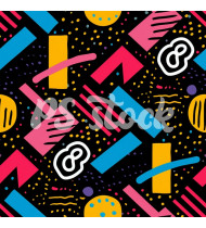 90s and 80s Seamless Pattern in Modern Flat Style - Hand-Drawn Vector Illustration