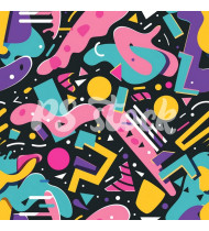 90s and 80s Seamless Pattern in Modern Flat Style - Hand-Drawn Vector Illustration