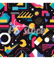 90s and 80s Seamless Pattern in Modern Flat Style - Hand-Drawn Vector Illustration