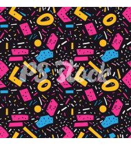 90s and 80s Seamless Pattern in Modern Flat Style - Hand-Drawn Vector Illustration