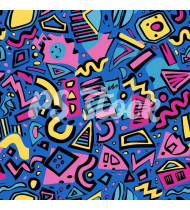 90s and 80s Seamless Pattern in Modern Flat Style - Hand-Drawn Vector Illustration