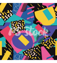 90s and 80s Seamless Pattern in Modern Flat Style - Hand-Drawn Vector Illustration