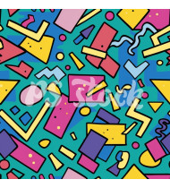 90s and 80s Seamless Pattern in Modern Flat Style - Hand-Drawn Vector Illustration