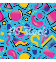 90s and 80s Seamless Pattern in Modern Flat Style - Hand-Drawn Vector Illustration