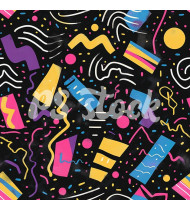 90s and 80s Seamless Pattern in Modern Flat Style - Hand-Drawn Vector Illustration