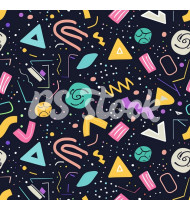 90s and 80s Seamless Pattern in Modern Flat Style - Hand-Drawn Vector Illustration