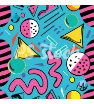 90s and 80s Seamless Pattern in Modern Flat Style - Hand-Drawn Vector Illustration