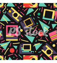 90s and 80s Seamless Pattern in Modern Flat Style - Hand-Drawn Vector Illustration