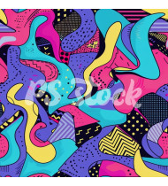 90s and 80s Seamless Pattern in Modern Flat Style - Hand-Drawn Vector Illustration