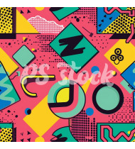 90s and 80s Seamless Pattern in Modern Flat Style - Hand-Drawn Vector Illustration