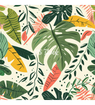 Jungle Patterns in Modern Flat Line Style - Hand-Drawn Vector Illustration