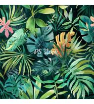 Jungle Patterns in Modern Flat Line Style - Hand-Drawn Vector Illustration